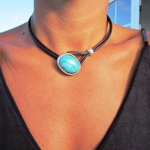 Women's Vintage Creative Leather Turquoise Neck Ring