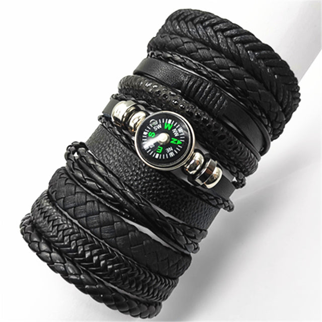 Leather Fashion Bracelets 10pcs Set Wrap Woven Fashion Handmade Men