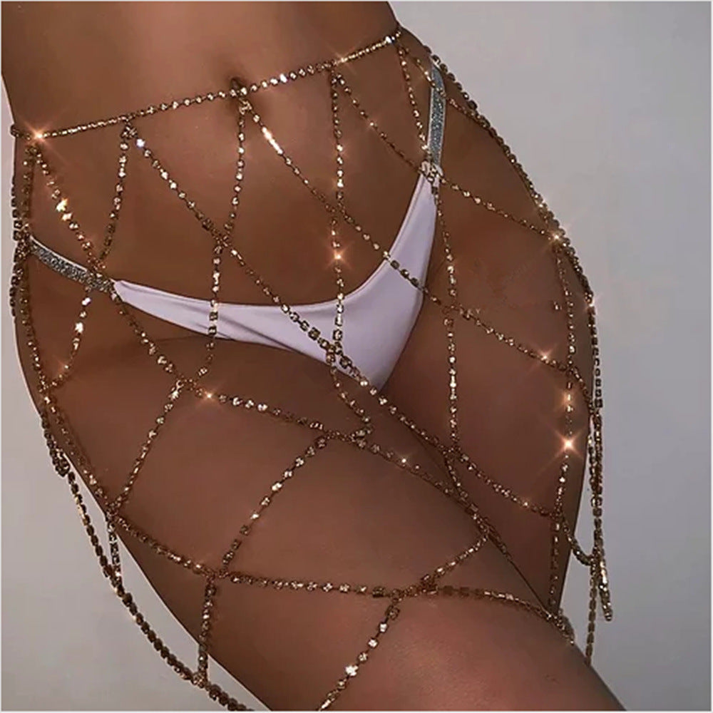 Rhinestone Mesh Body Crystal Waist Chain Jewelry Dress Accessories