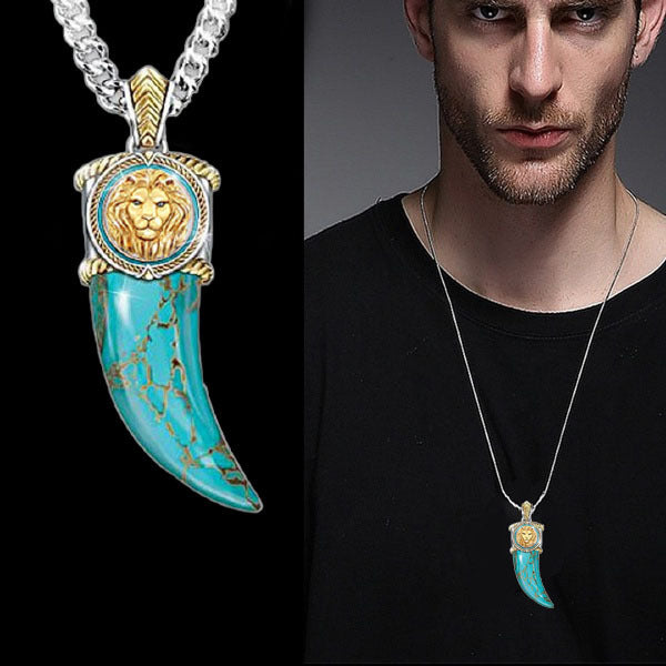 New Golden Lion Horn Turquoise Two-tone Electroplating Necklace