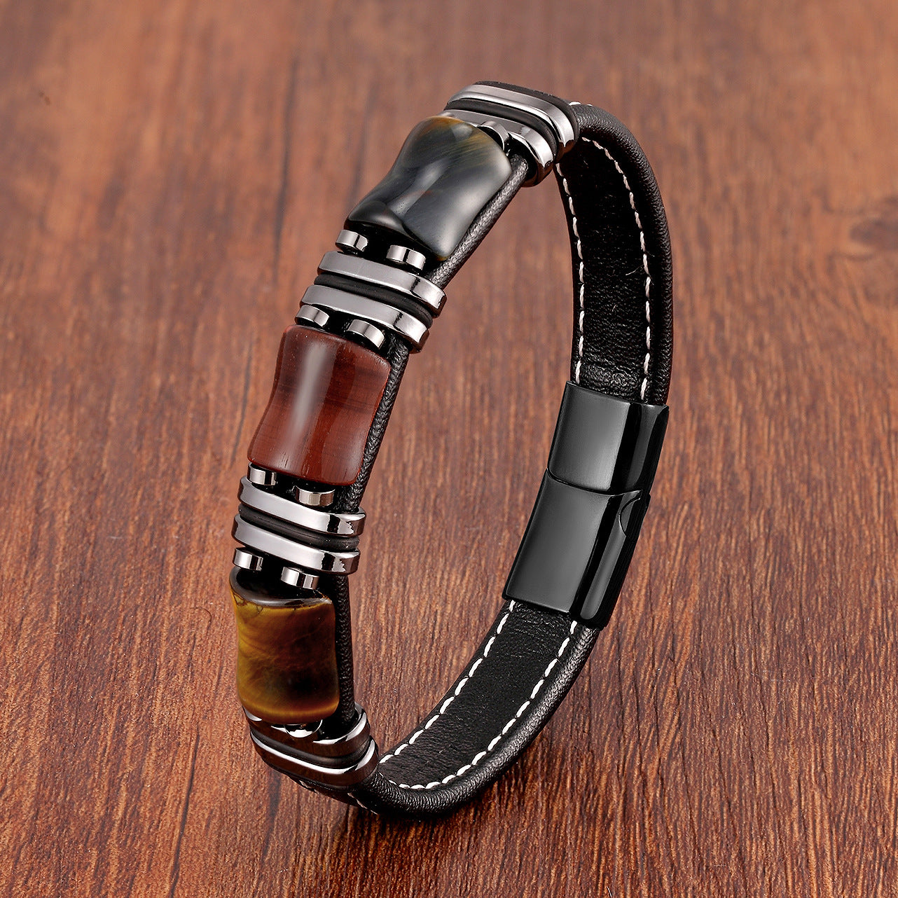 Fashion Stainless Steel Leather Rope Bracelet