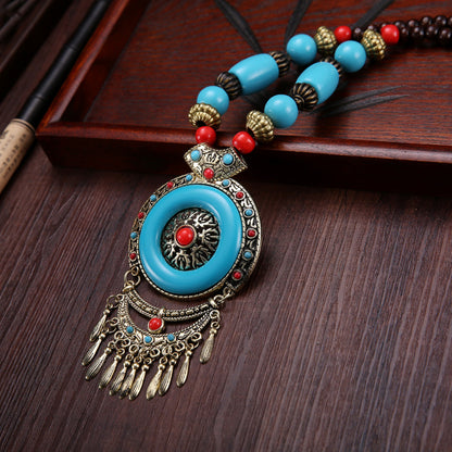 Blue Butterfly Ethnic Style Bohemia Necklace Sweater Chain Dance Performance Pendant