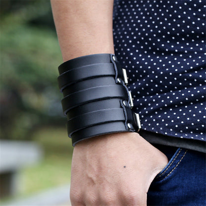 Retro Exaggerated Punk Cattle Wide Leather Bracelet