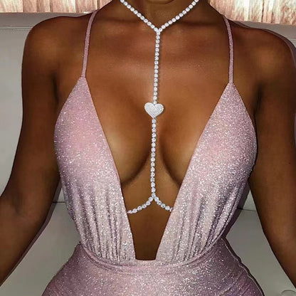 Fashion Shiny Rhinestone Chest Suspender Necklace Women