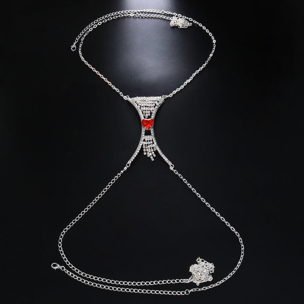 Women's Curved Heart Tassel Rhinestone Body Chain