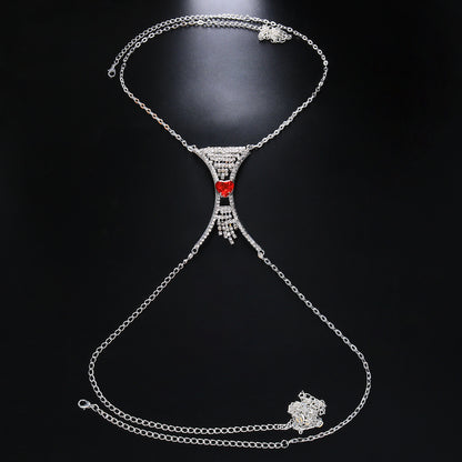 Women's Curved Heart Tassel Rhinestone Body Chain