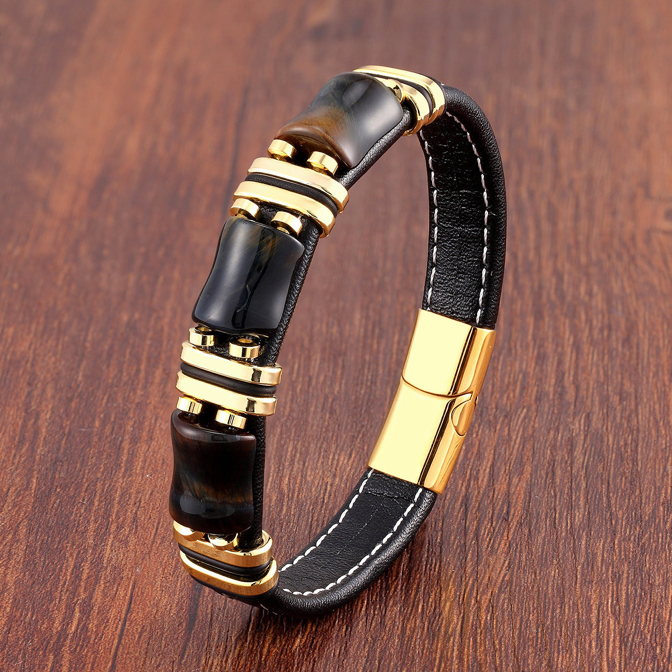 Fashion Stainless Steel Leather Rope Bracelet