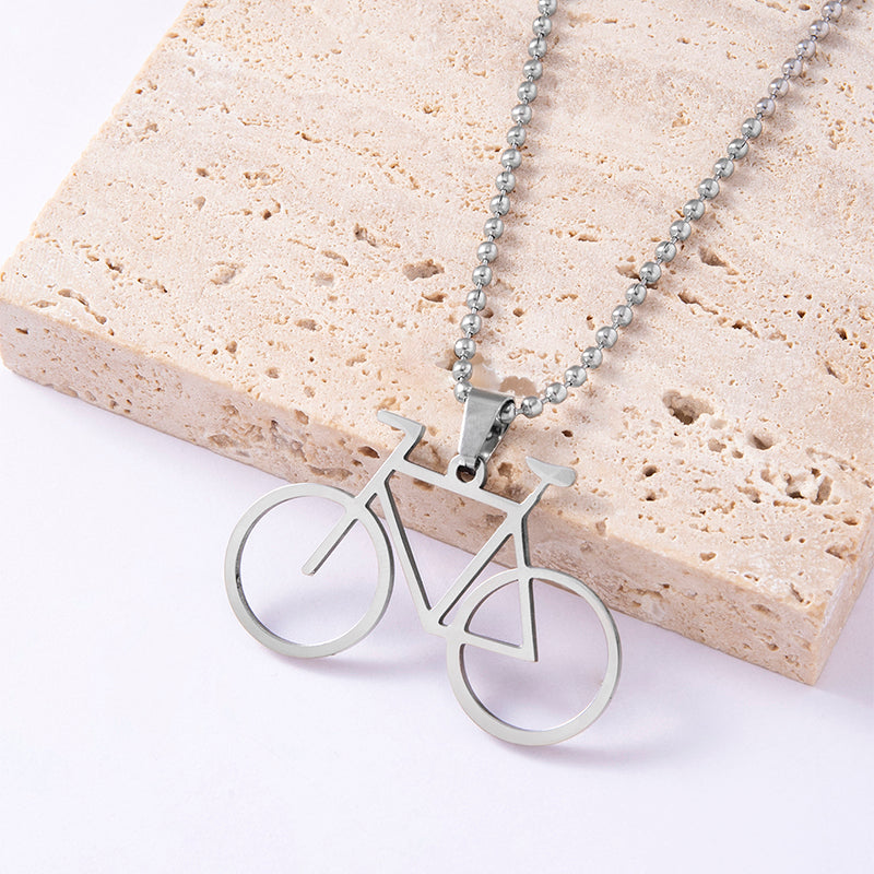 Trendy Silver Hollow Bicycle Stainless Steel Pendant Necklace For Men Women Birthday Gift Party Jewelry